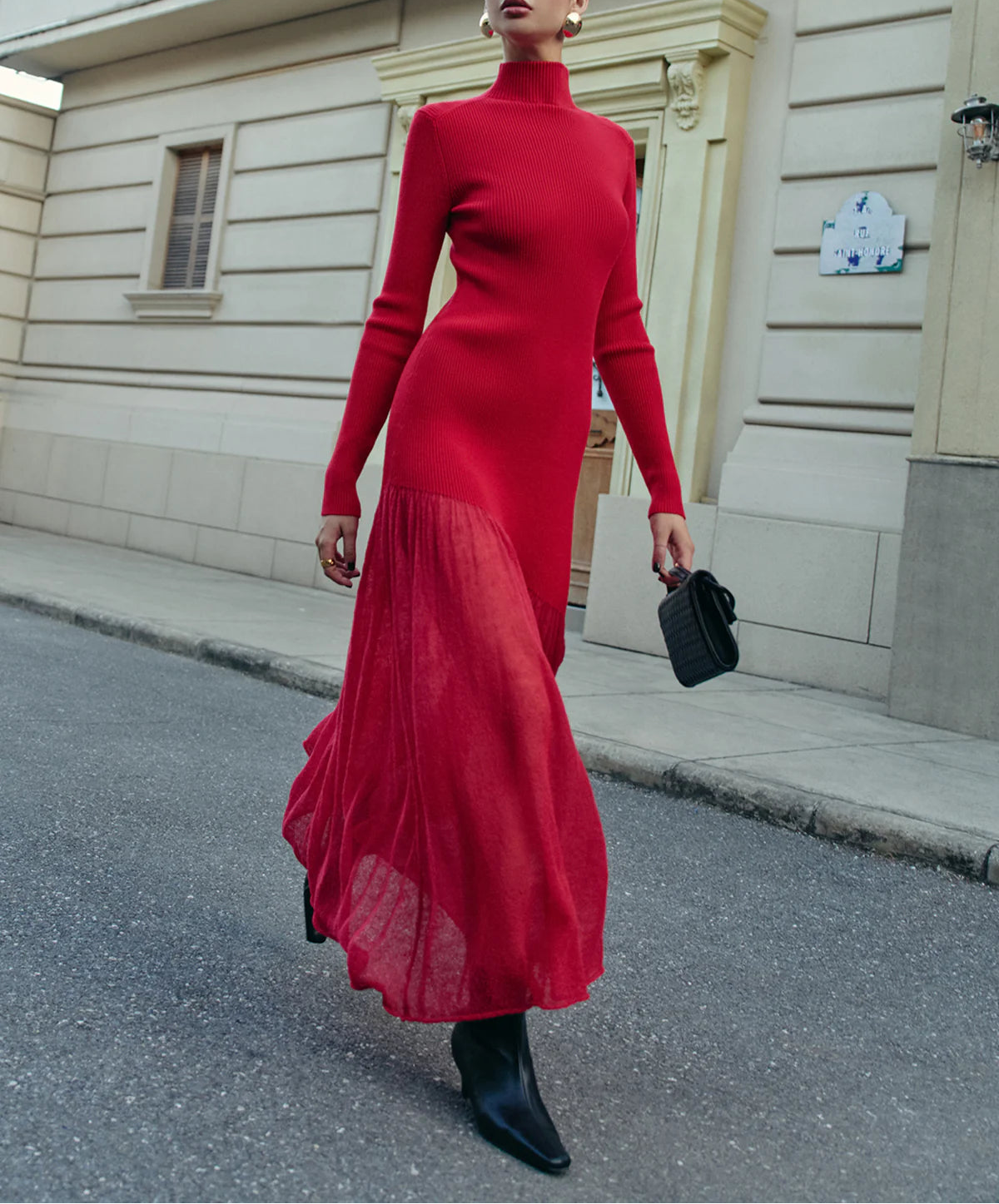 Sorelia | Women's Mock Neck Pleated Sweater Dress