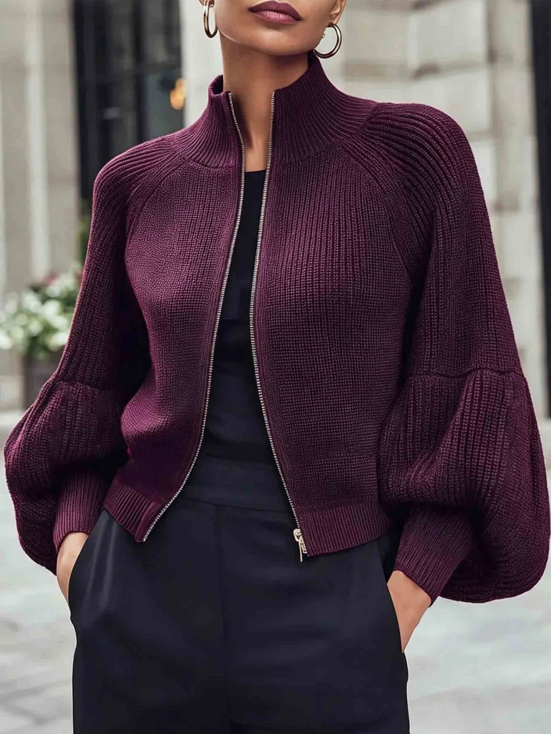 Sabella | Women's Cropped Puff Sleeve Cardigan