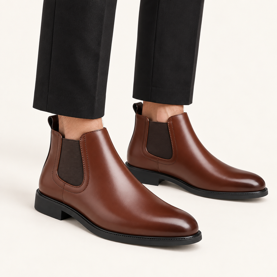 Marcus | Men's Chelsea Boots — Dark Brown Slip-On Ankle Boots