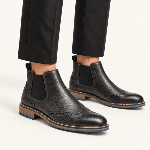 Callum | Men's Brogue Chelsea Boots — Slip-On Ankle Boots with Perforated Detailing