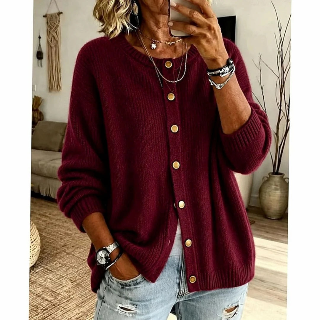 Annelise | Women's Gold Button Knit Cardigan