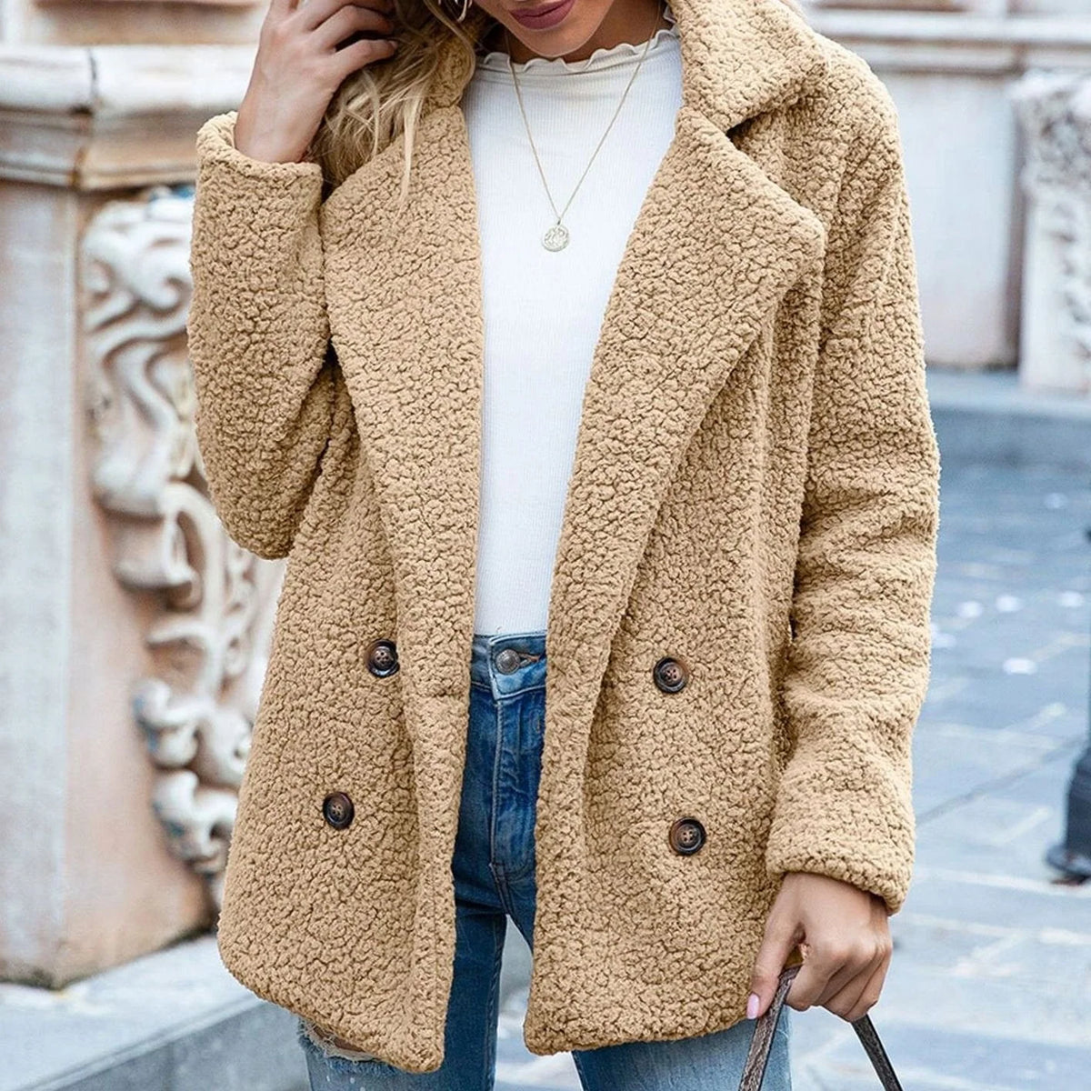 Odette | Women's Faux Fur Coat - Teddy Texture