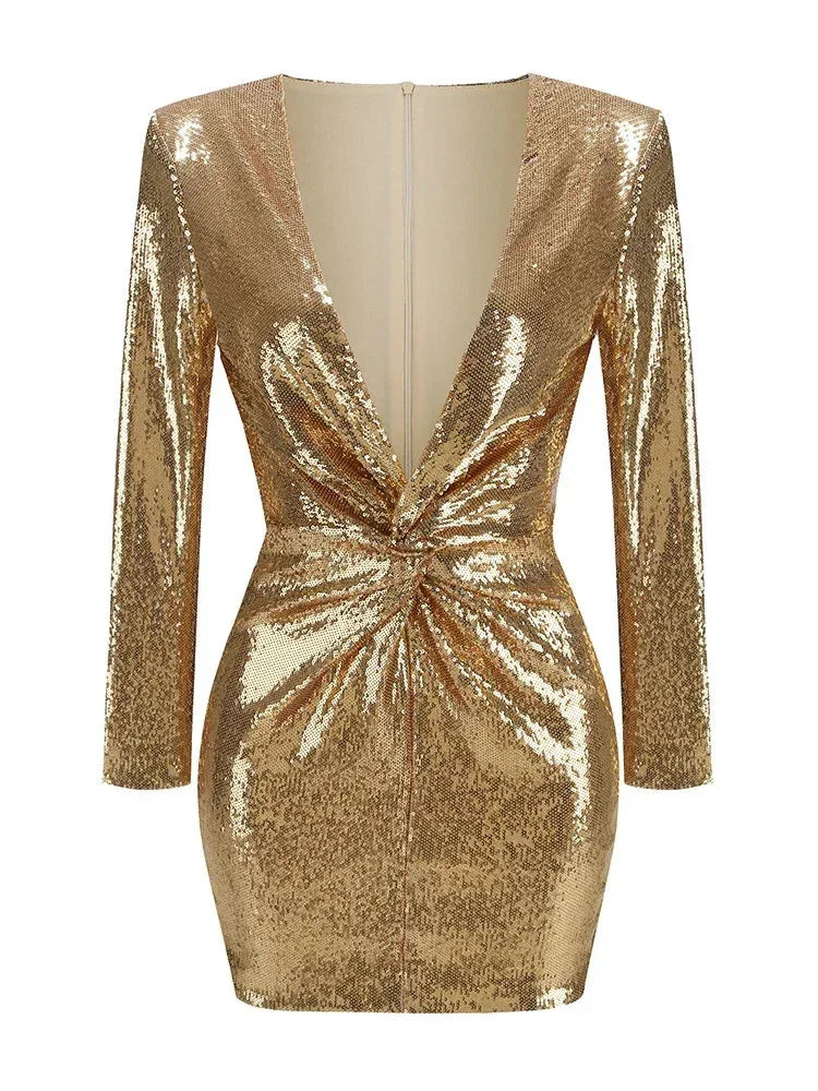 Solenne | Women's Gold Sequin Holiday Party Dress
