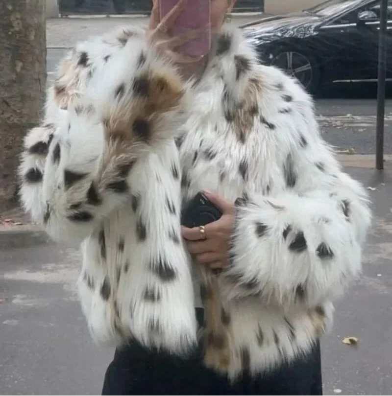 Celine | Women's Faux Fur Coat - Leopard Print