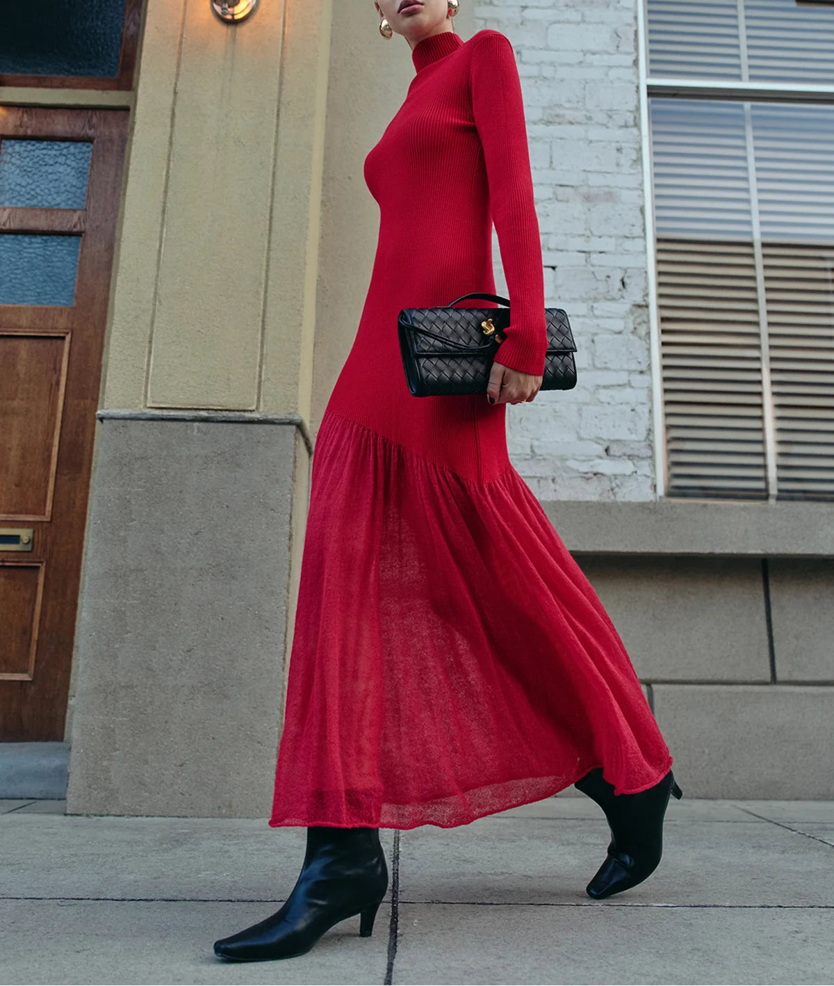 Sorelia | Women's Mock Neck Pleated Sweater Dress