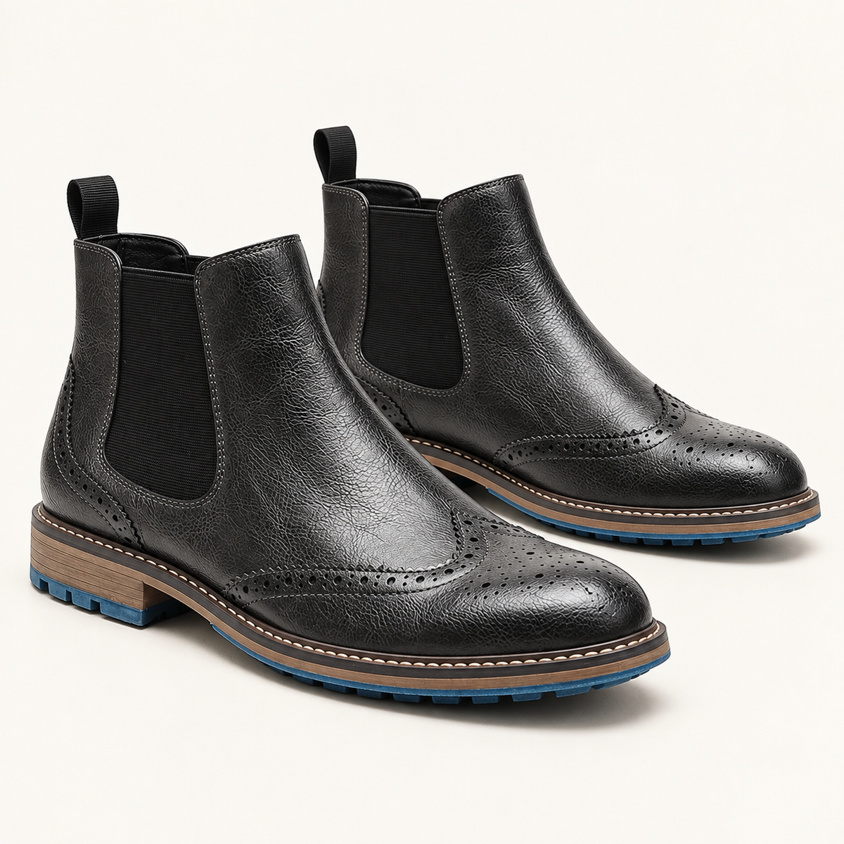 Callum | Men's Brogue Chelsea Boots — Slip-On Ankle Boots with Perforated Detailing
