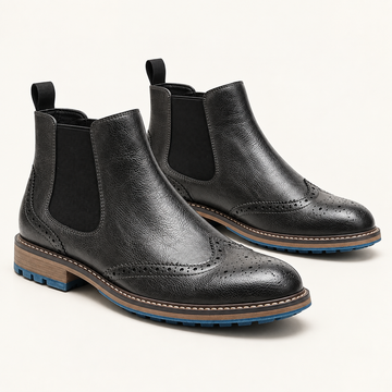 Callum | Men's Brogue Chelsea Boots — Slip-On Ankle Boots with Perforated Detailing