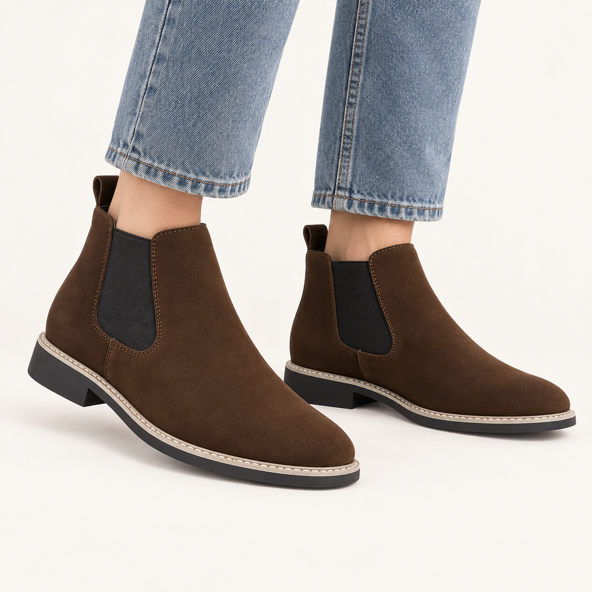 Elliot Chelsea boot, side profile showing the low block heel