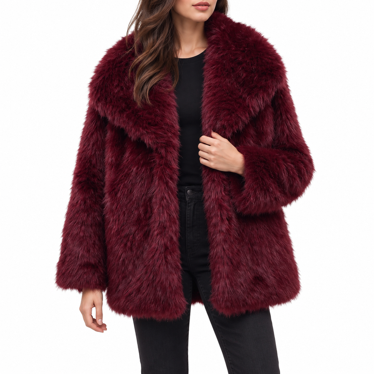 Evelisse | Women's Faux Fur Coat with Oversized Collar