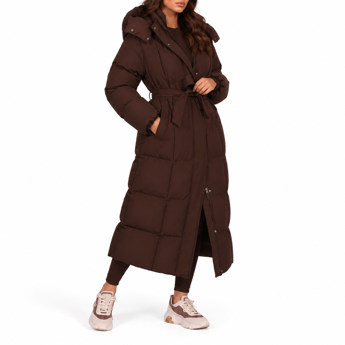 Nerina | Women's Long Puffer Coat with Hood & Belt