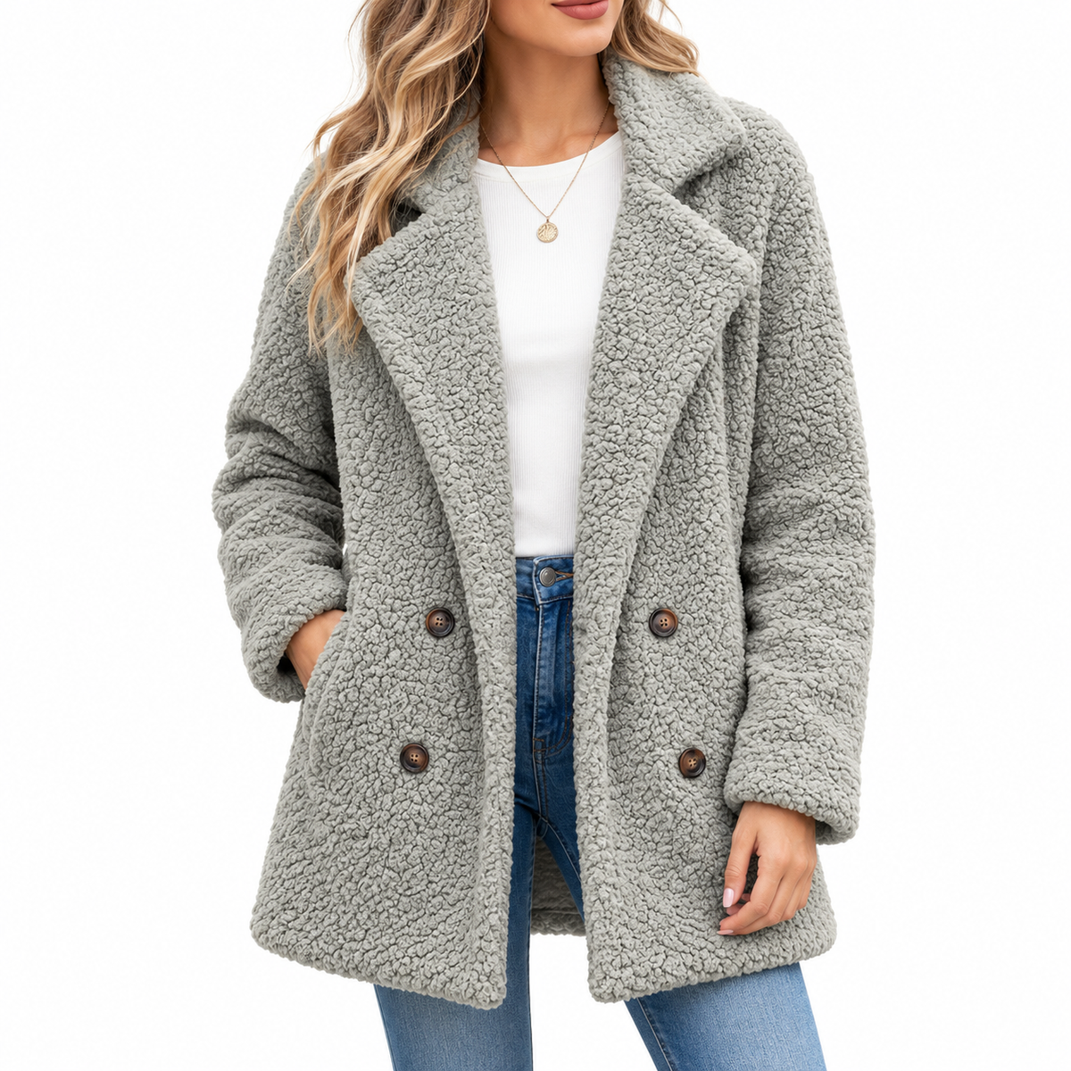 Odette | Women's Faux Fur Coat - Teddy Texture
