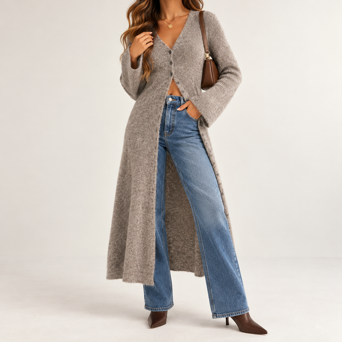 Lorena | Women's V-Neck Button Sweater Dress