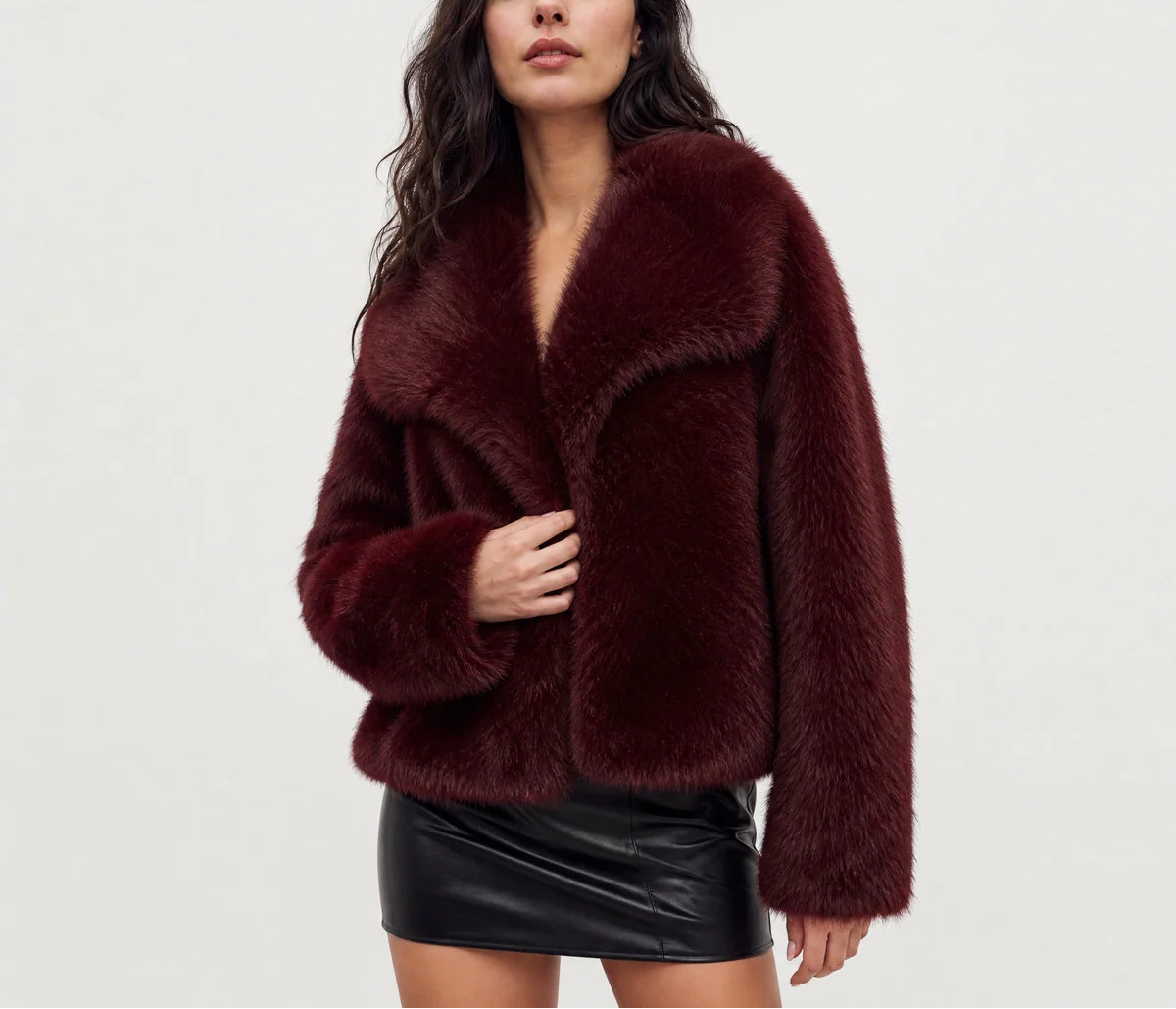 Maevine | Women's Faux Fur Coat with Wide Collar