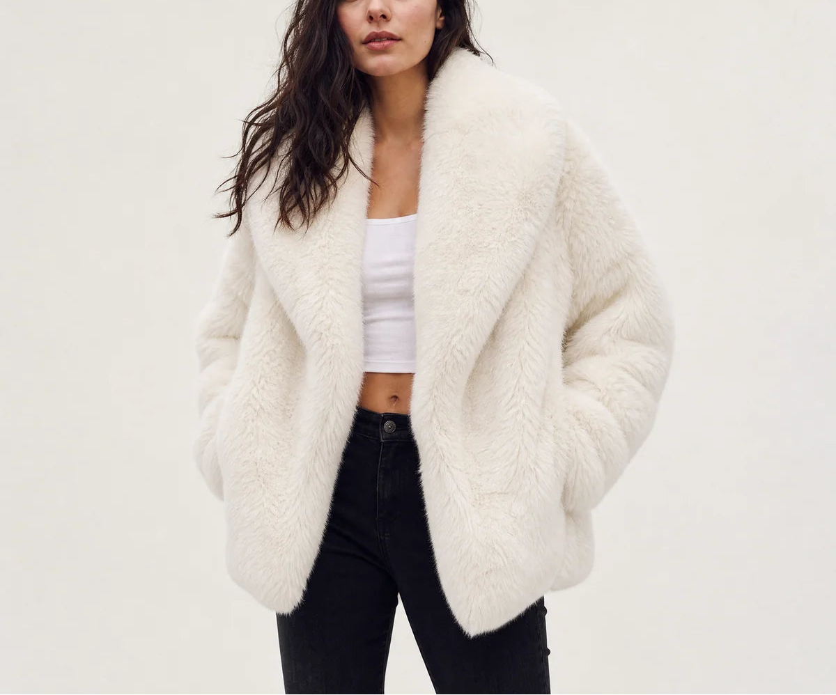 Maevine | Women's Faux Fur Coat with Wide Collar
