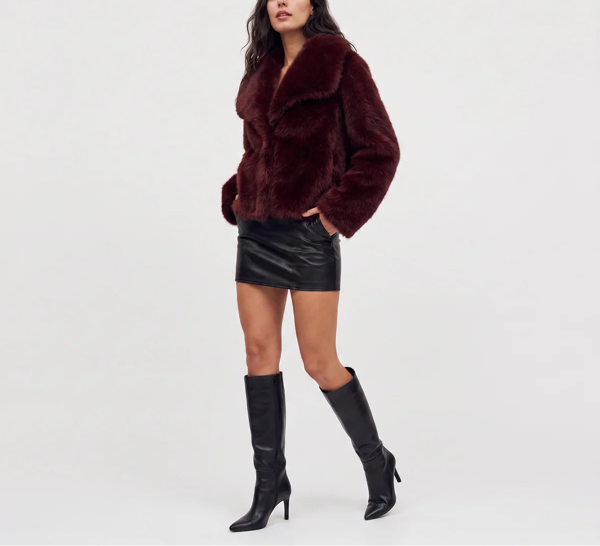 Maevine | Women's Faux Fur Coat with Wide Collar