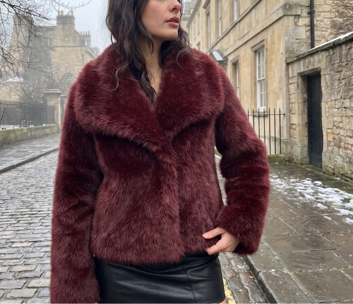 Maevine | Women's Faux Fur Coat with Wide Collar