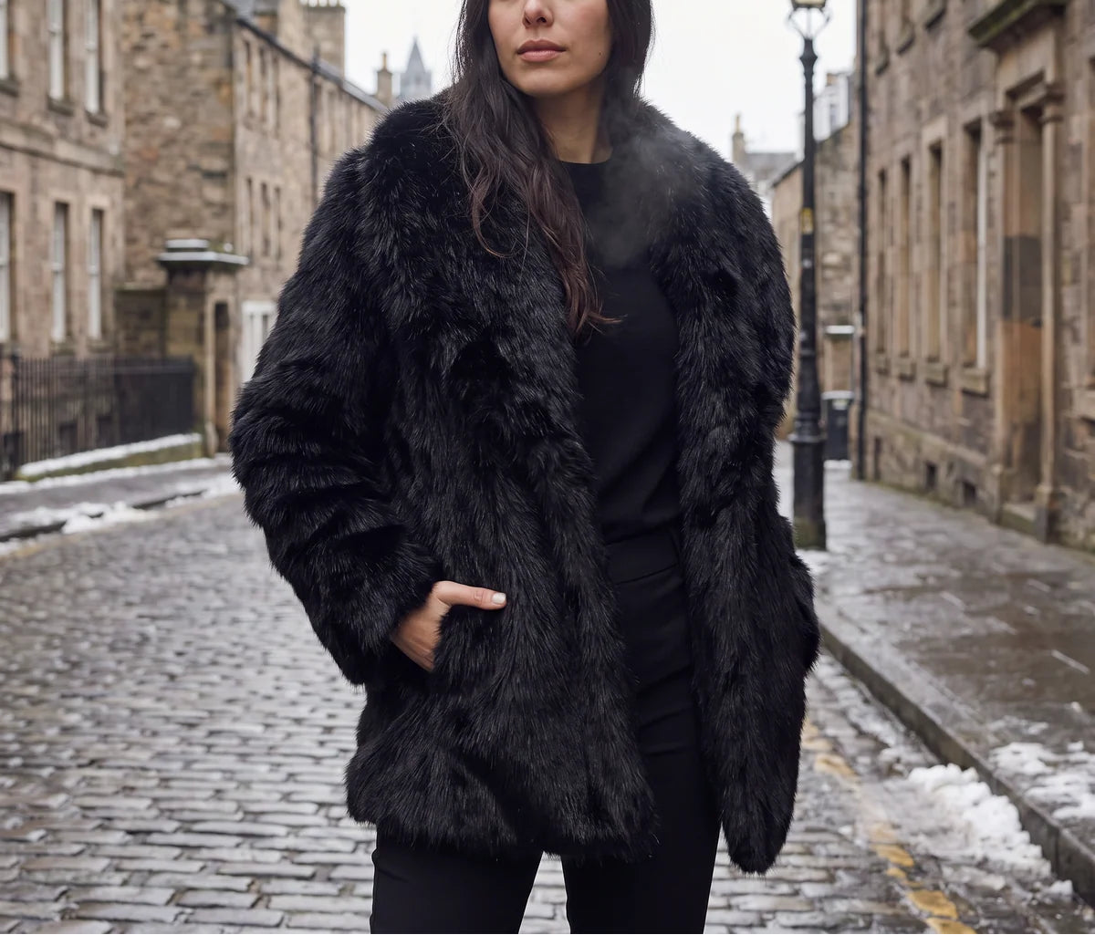 Evelisse | Women's Faux Fur Coat with Oversized Collar