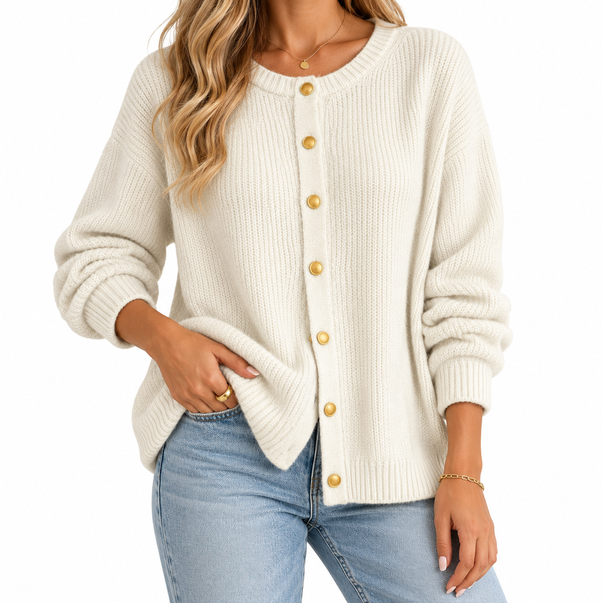 Annelise | Women's Gold Button Knit Cardigan