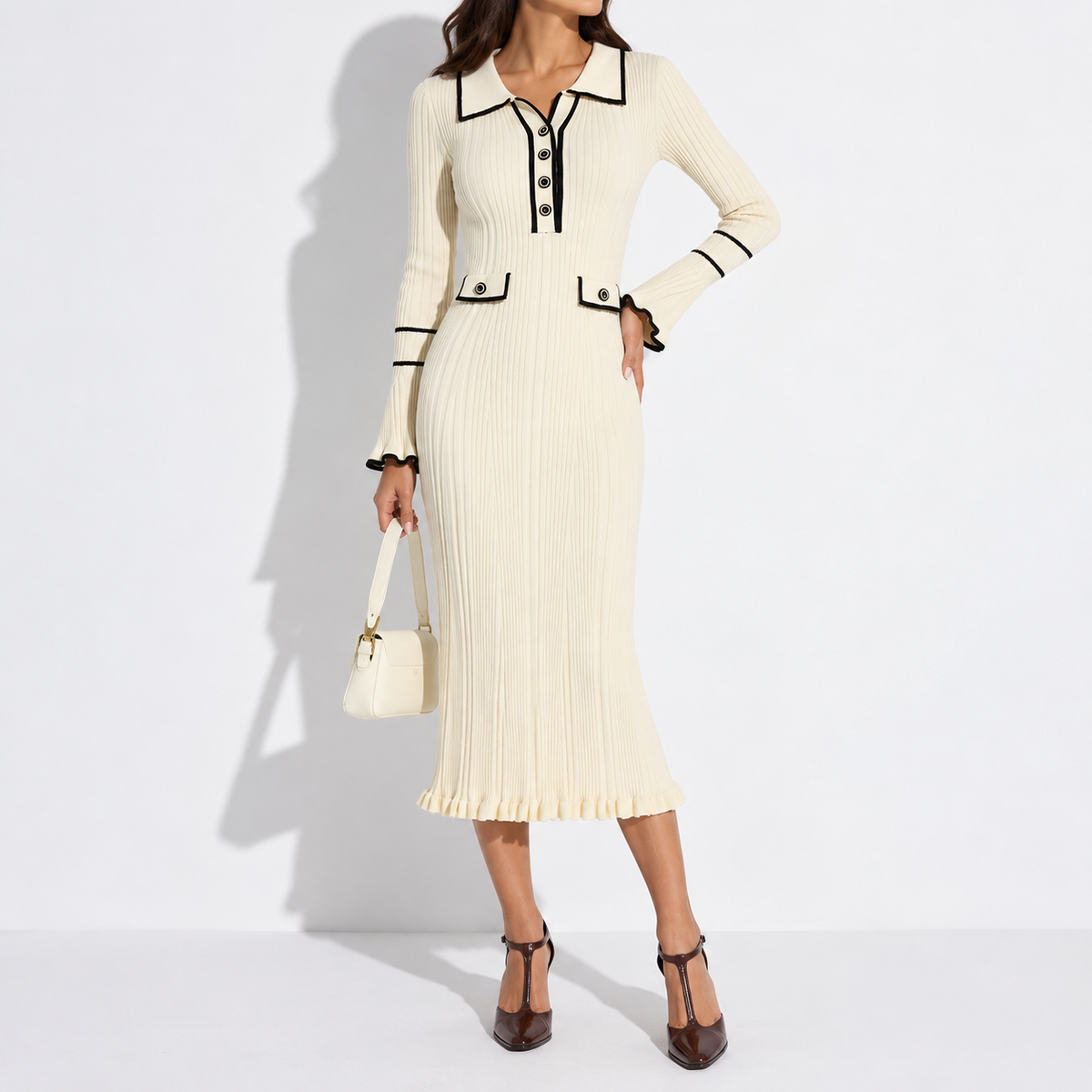 Nerissa | Women's Contrast Trim Sweater Dress