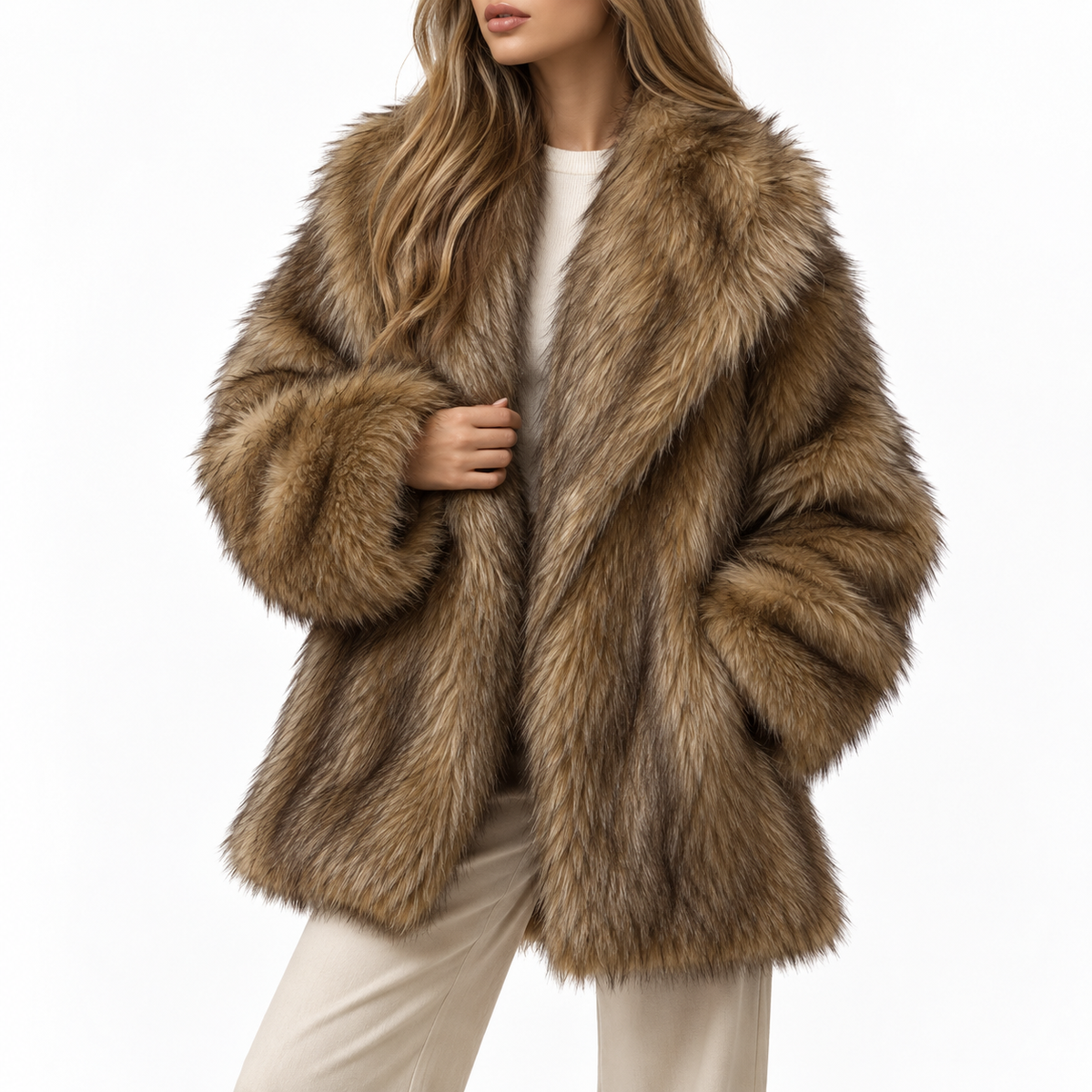 Brietta | Women's Faux Fur Coat in Warm Brown