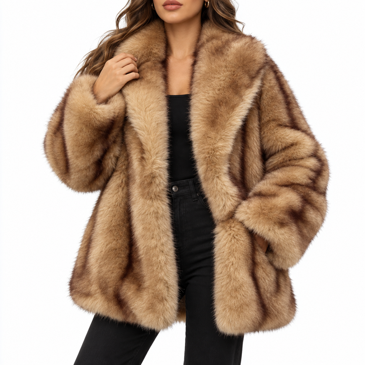 Odeline | Women's Faux Fur Coat with Wide Lapel Collar