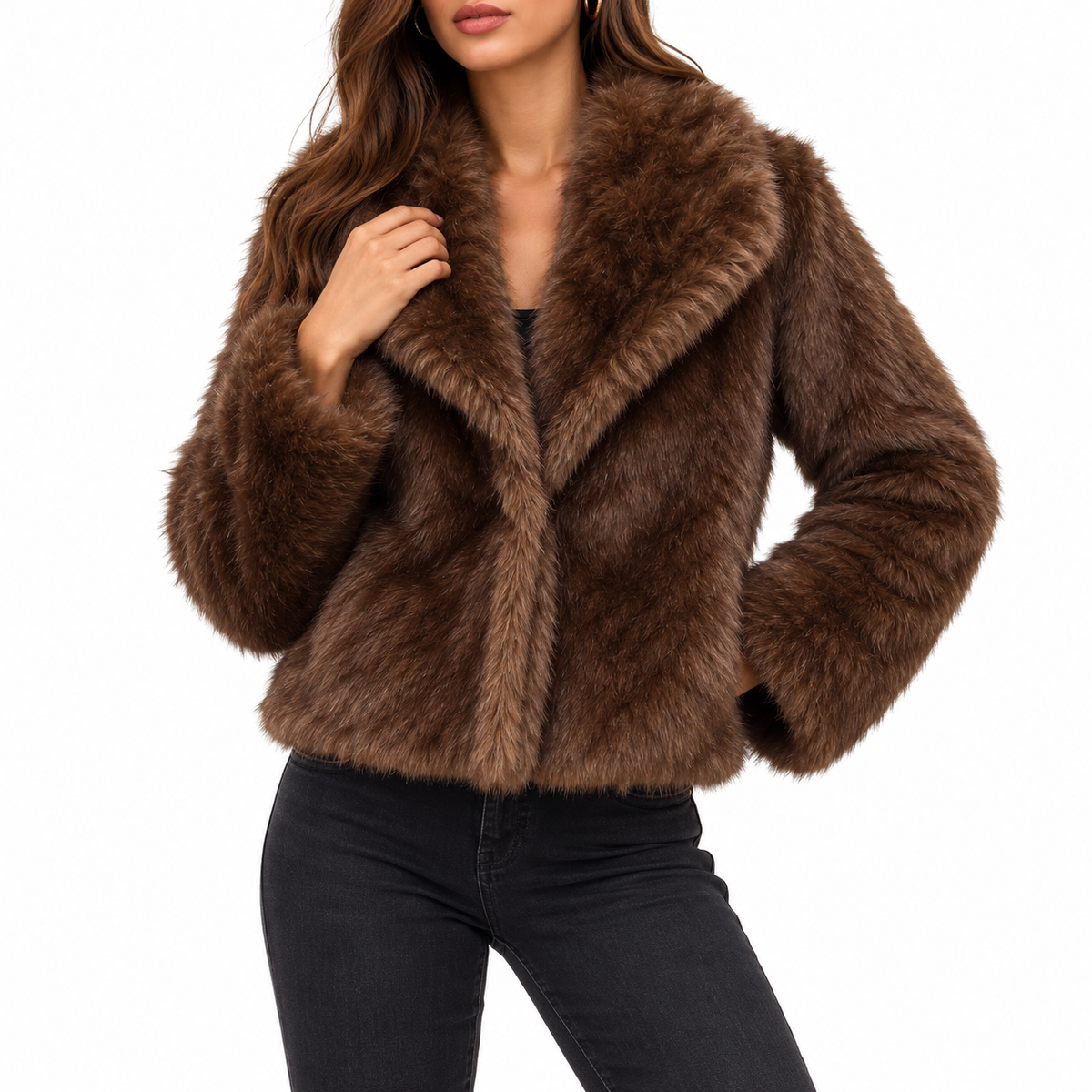 Maevine | Women's Faux Fur Coat with Wide Collar