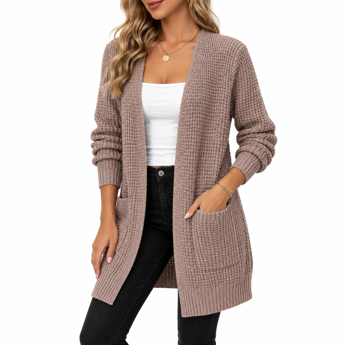 Tessalie | Women's Open-Front Waffle Knit Cardigan