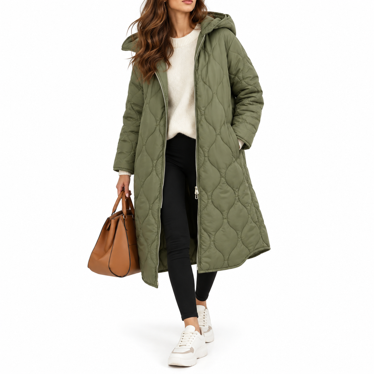 Solenne | Women's Long Puffer Coat with Hood