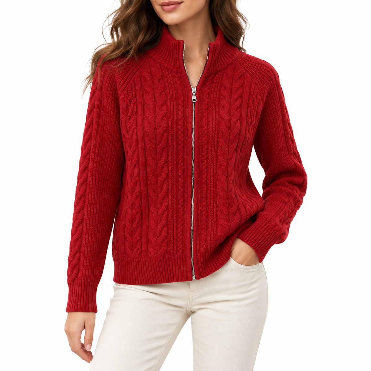 Vessira | Women's Zip-Up Knit Cardigan with High Collar