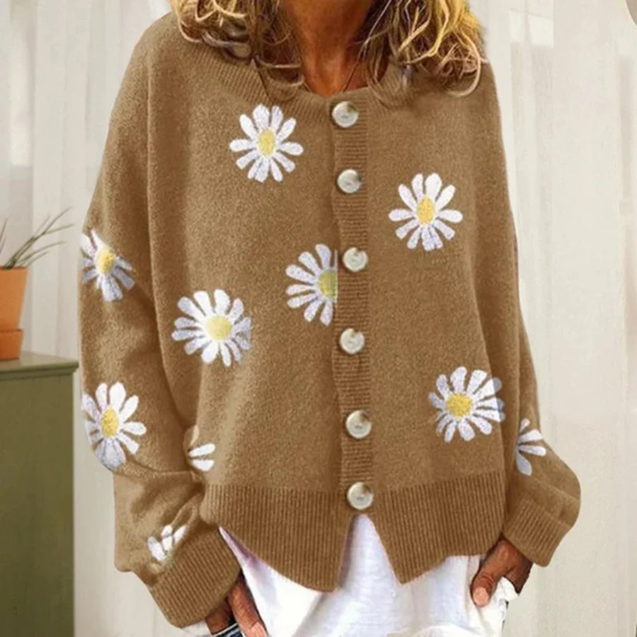 Odessa | Women's Daisy Print Knit Cardigan