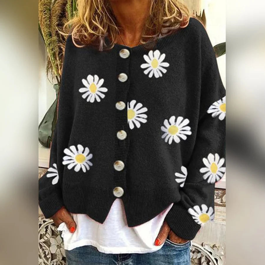 Odessa | Women's Daisy Print Knit Cardigan