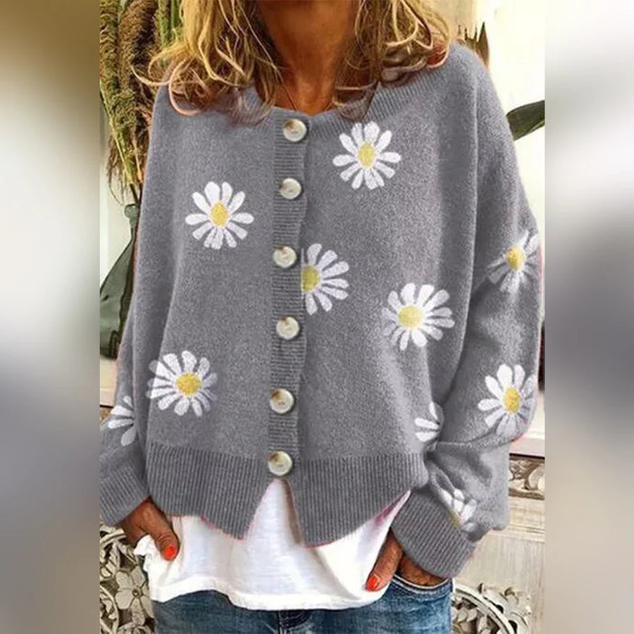 Odessa | Women's Daisy Print Knit Cardigan