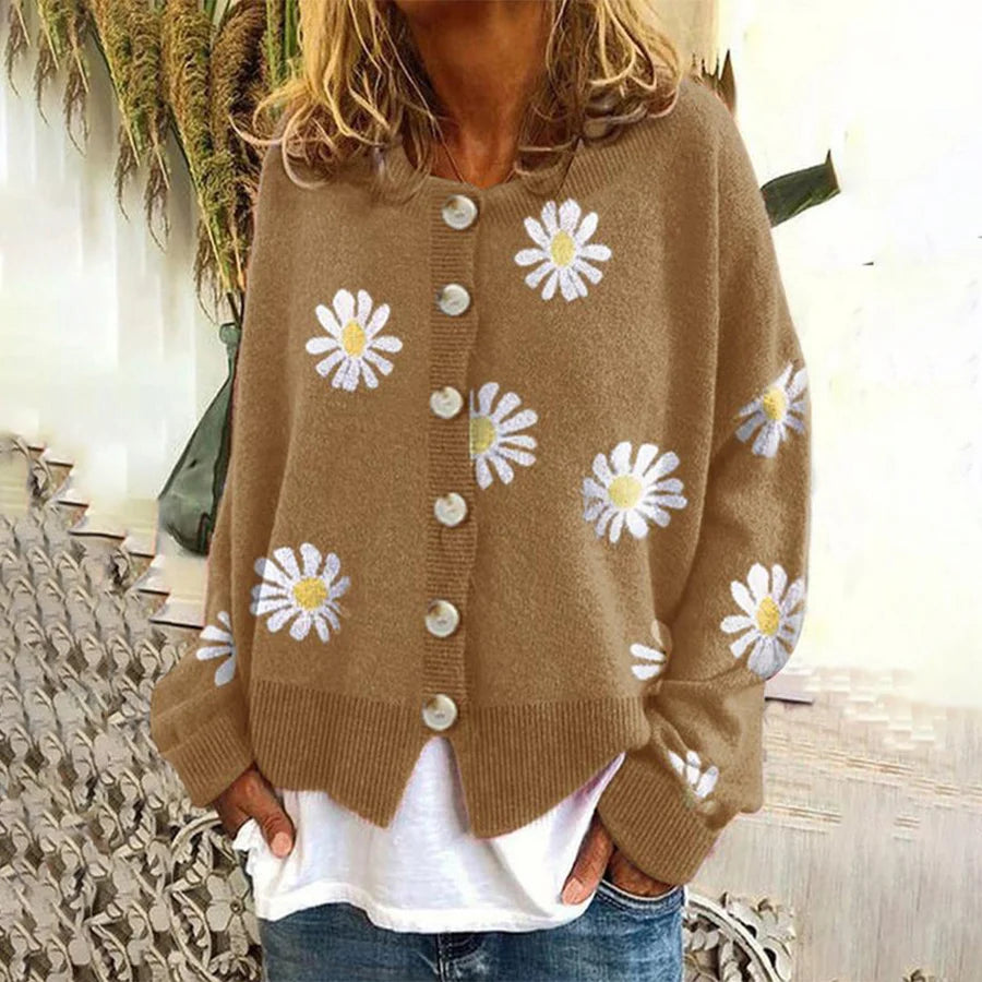 Odessa | Women's Daisy Print Knit Cardigan
