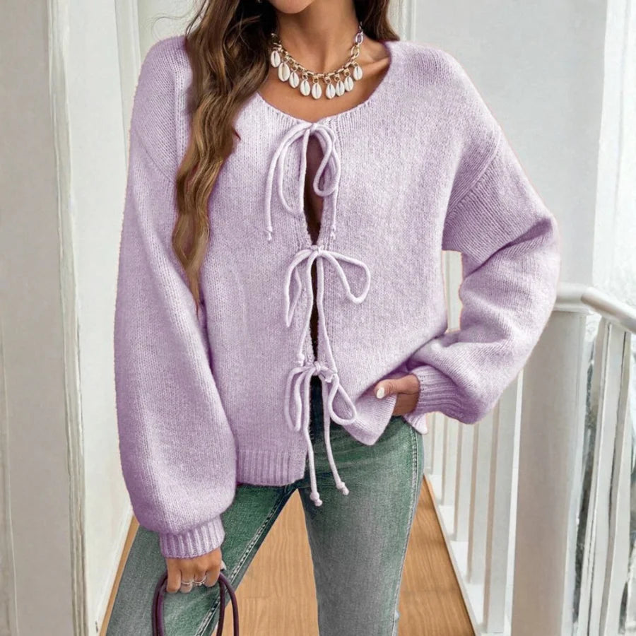 Aubrina | Women's Cardigan with Bow Ties & Puff Sleeves