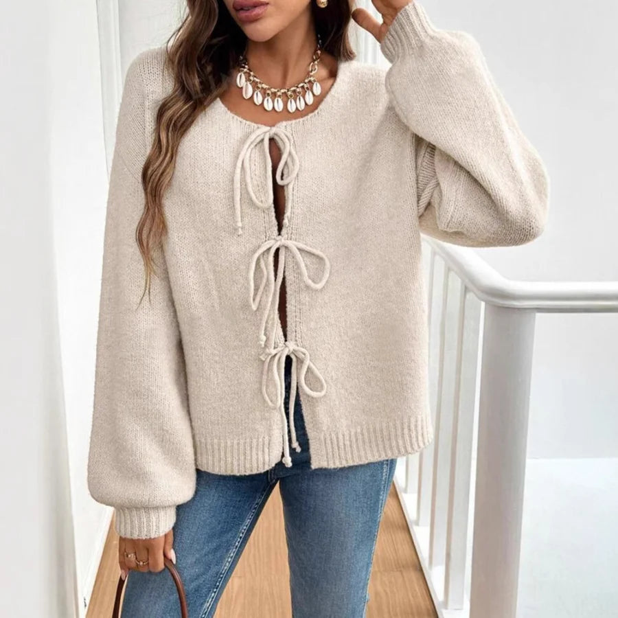 Aubrina | Women's Cardigan with Bow Ties & Puff Sleeves