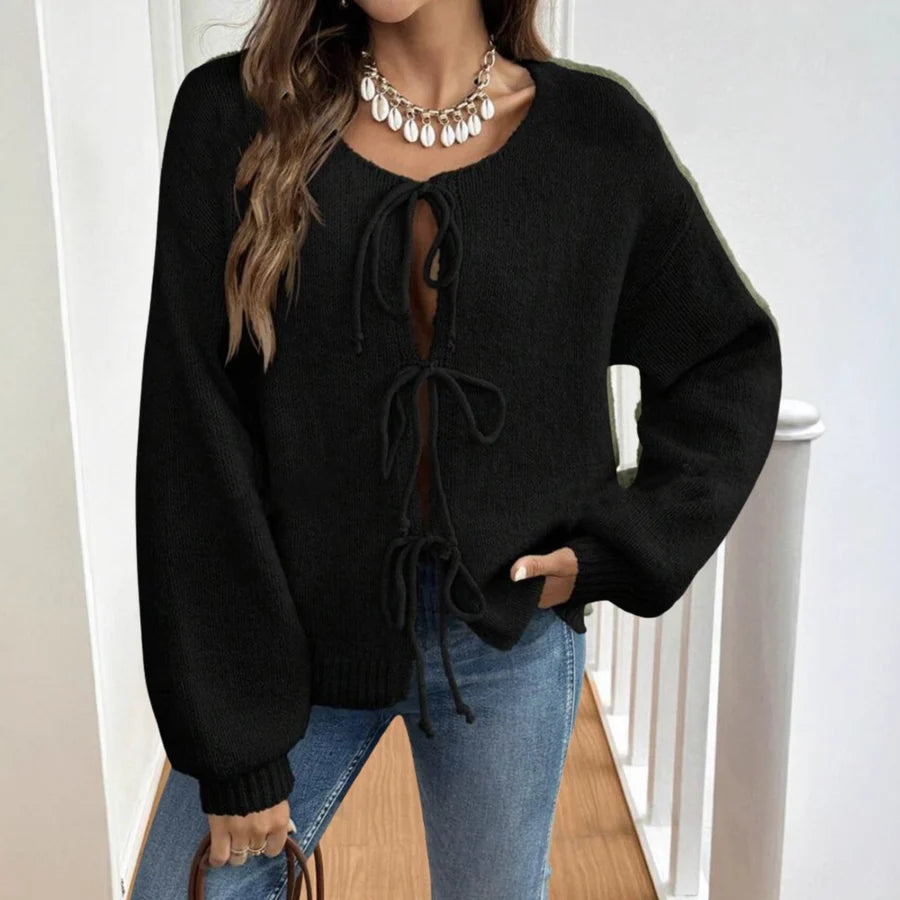 Aubrina | Women's Cardigan with Bow Ties & Puff Sleeves