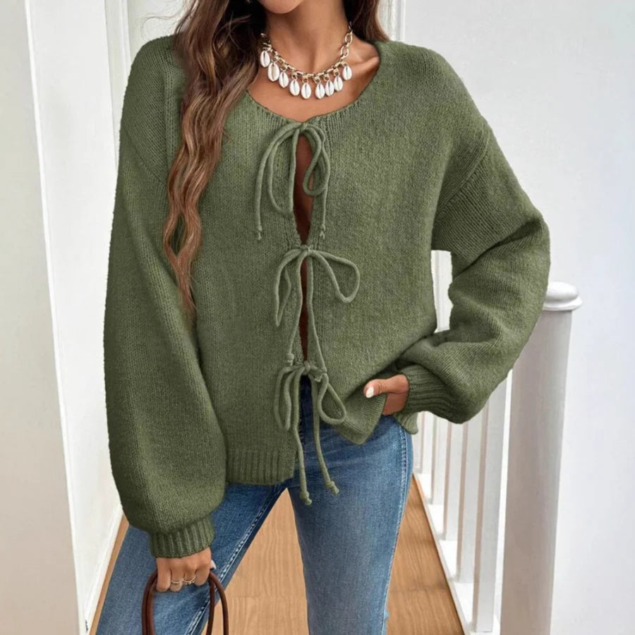 Aubrina | Women's Cardigan with Bow Ties & Puff Sleeves
