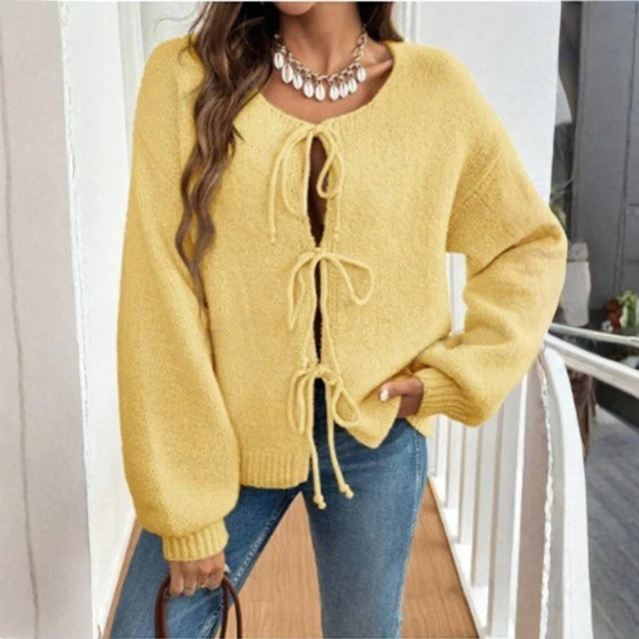 Aubrina | Women's Cardigan with Bow Ties & Puff Sleeves