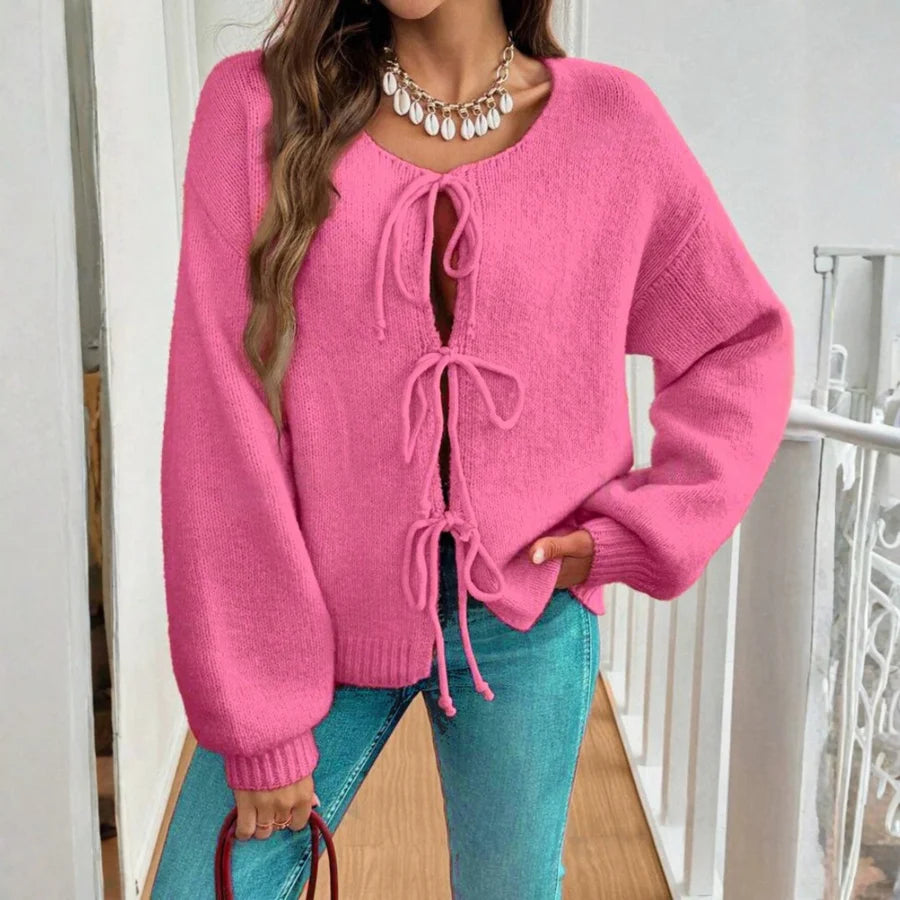 Aubrina | Women's Cardigan with Bow Ties & Puff Sleeves