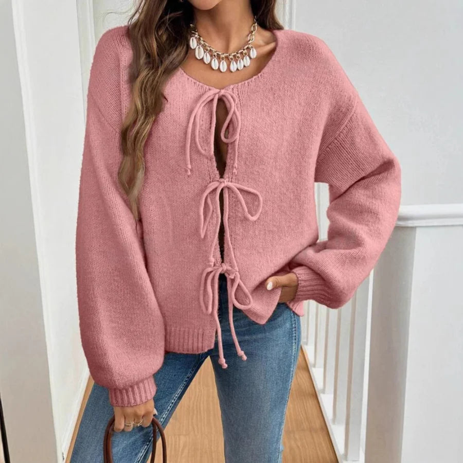 Aubrina | Women's Cardigan with Bow Ties & Puff Sleeves