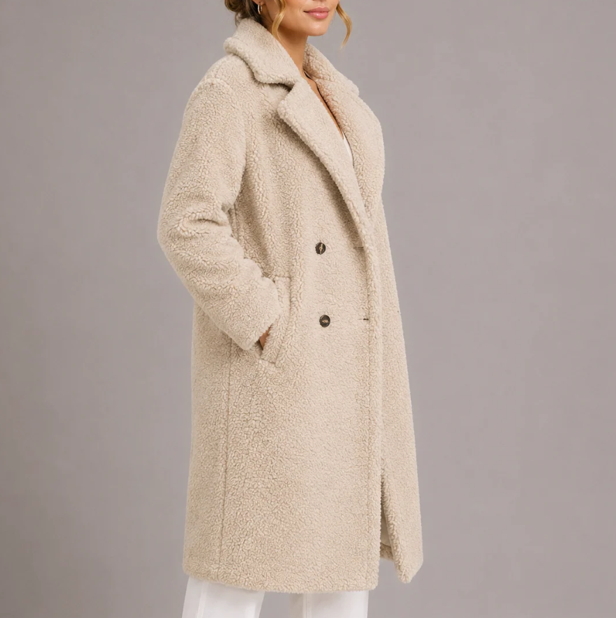 Lysanne | Women's Faux Fur Coat with Double-Breasted Front
