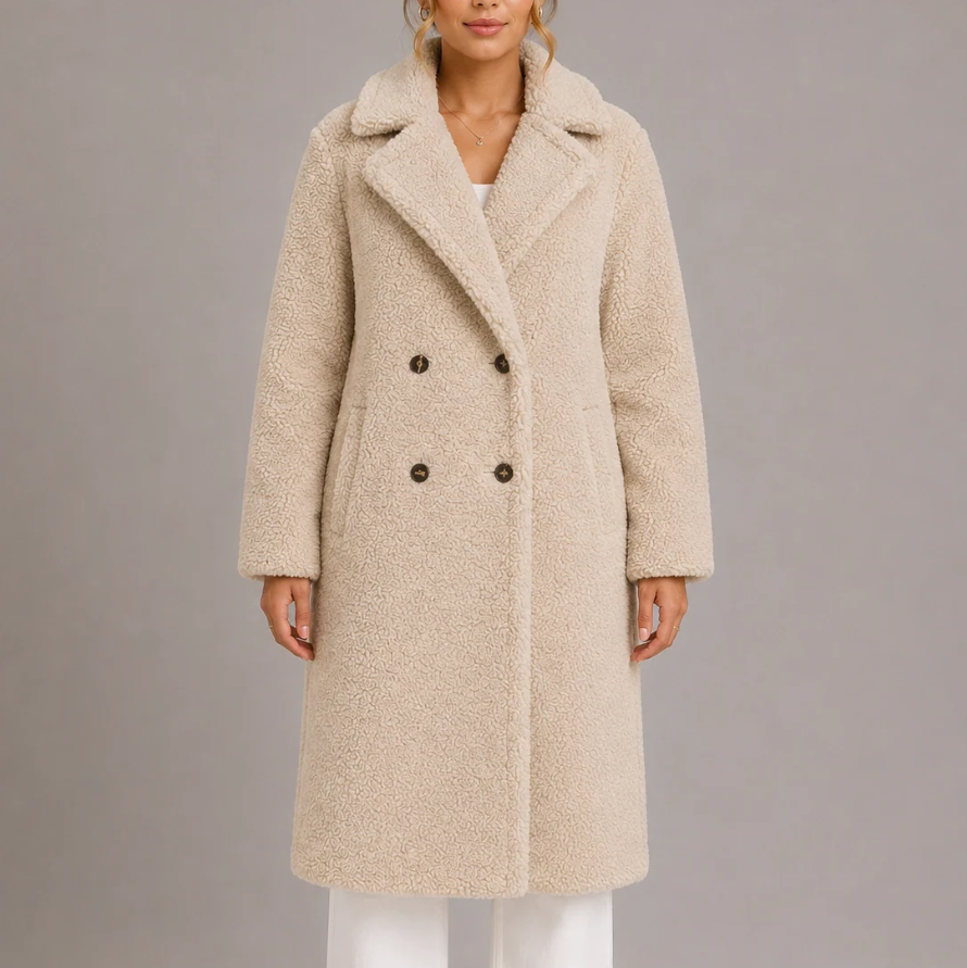 Lysanne | Women's Faux Fur Coat with Double-Breasted Front