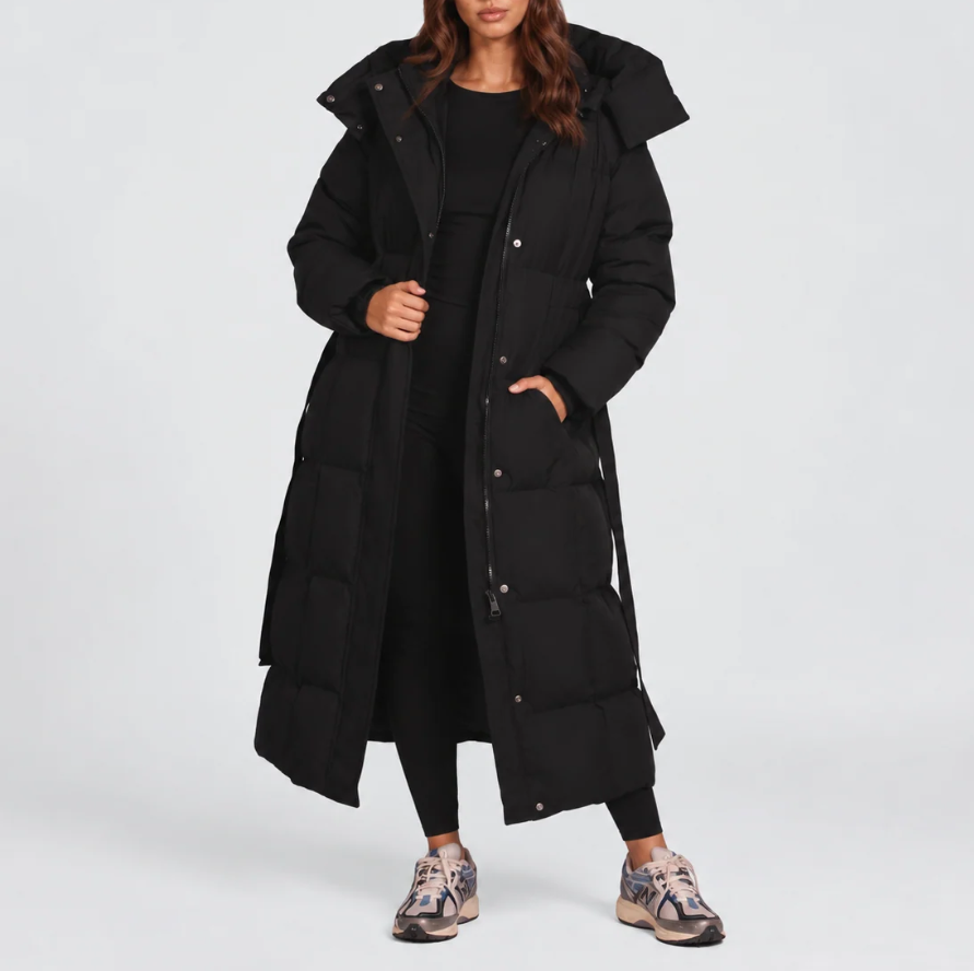 Nerina | Women's Long Puffer Coat with Hood & Belt