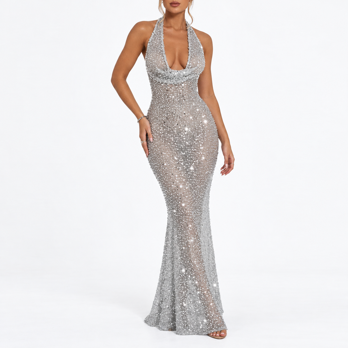 Thalisse | Women's Silver Sequin Holiday Party Dress