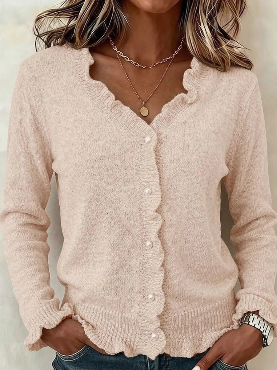 Cambrie | Women's Knit Cardigan with Frill Trim