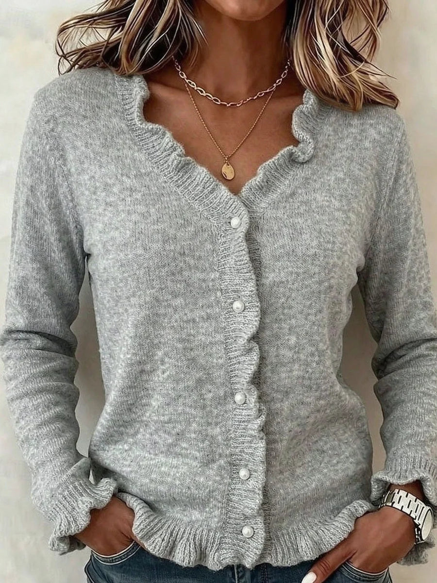 Cambrie | Women's Knit Cardigan with Frill Trim