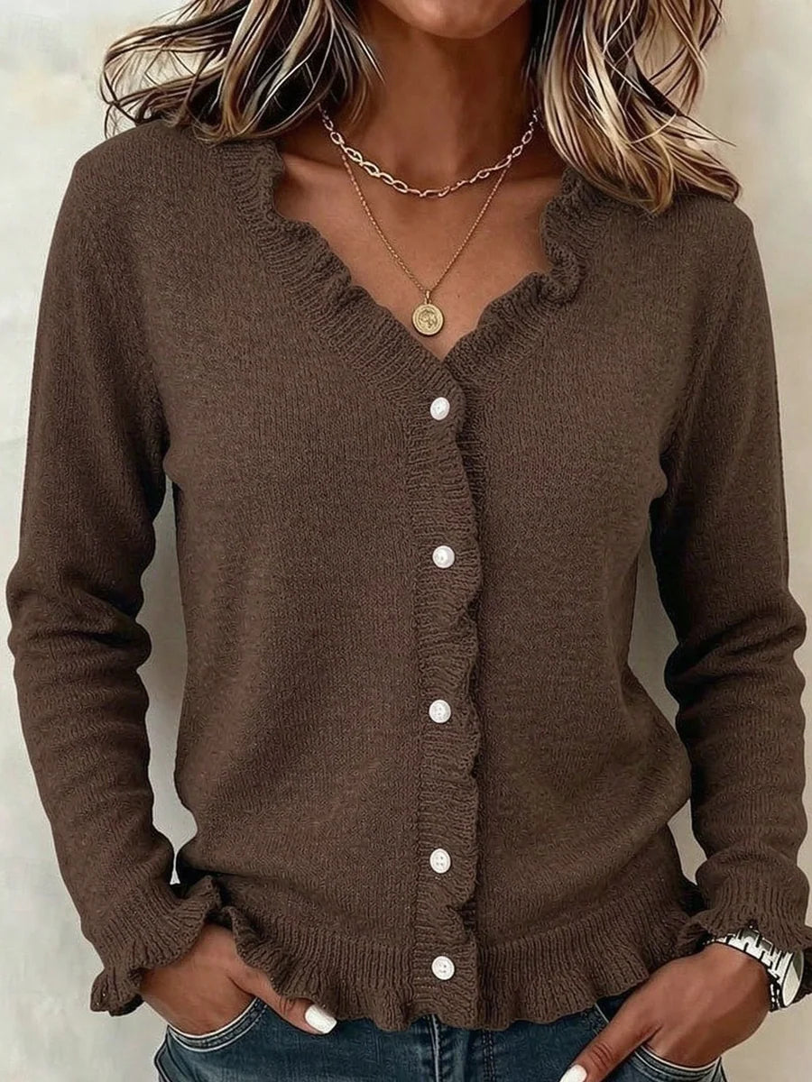 Cambrie | Women's Knit Cardigan with Frill Trim