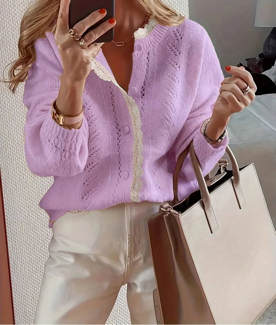 Veralie | Women's Cardigan with Scalloped Lace Trim