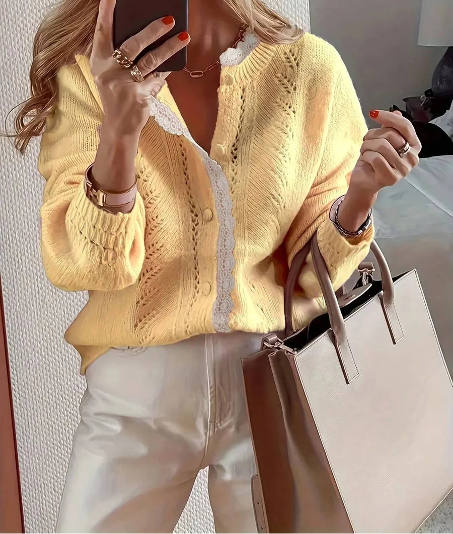 Veralie | Women's Cardigan with Scalloped Lace Trim
