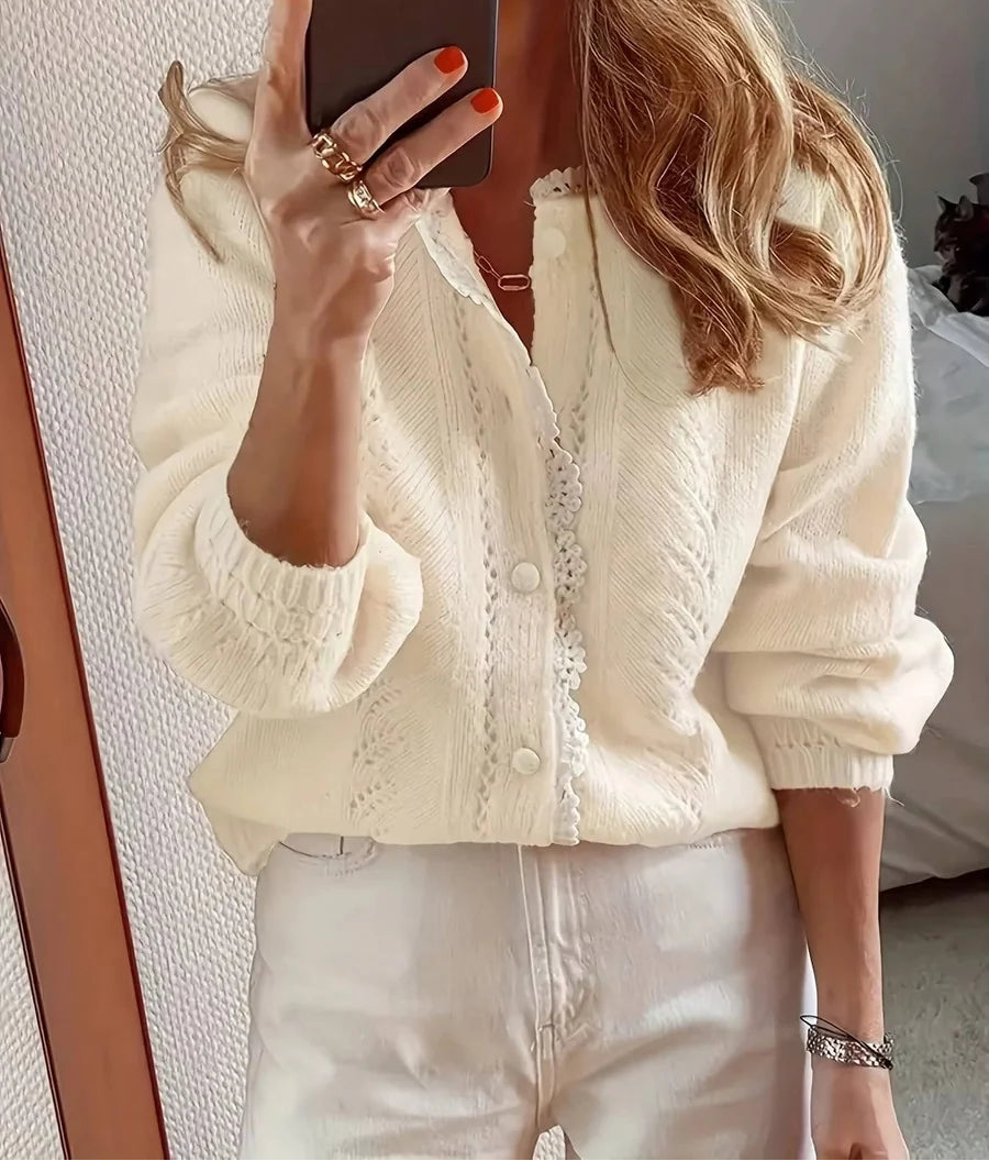 Veralie | Women's Cardigan with Scalloped Lace Trim